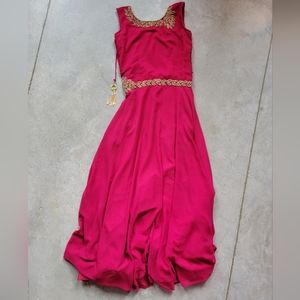 Elegant hand crafted red gown from India